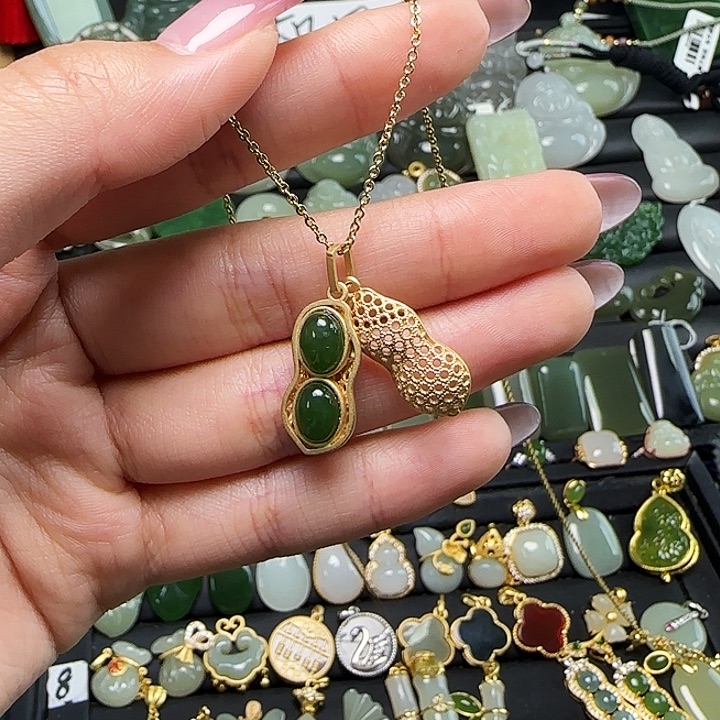 颈饰银S925镶嵌和田玉送链子送绳