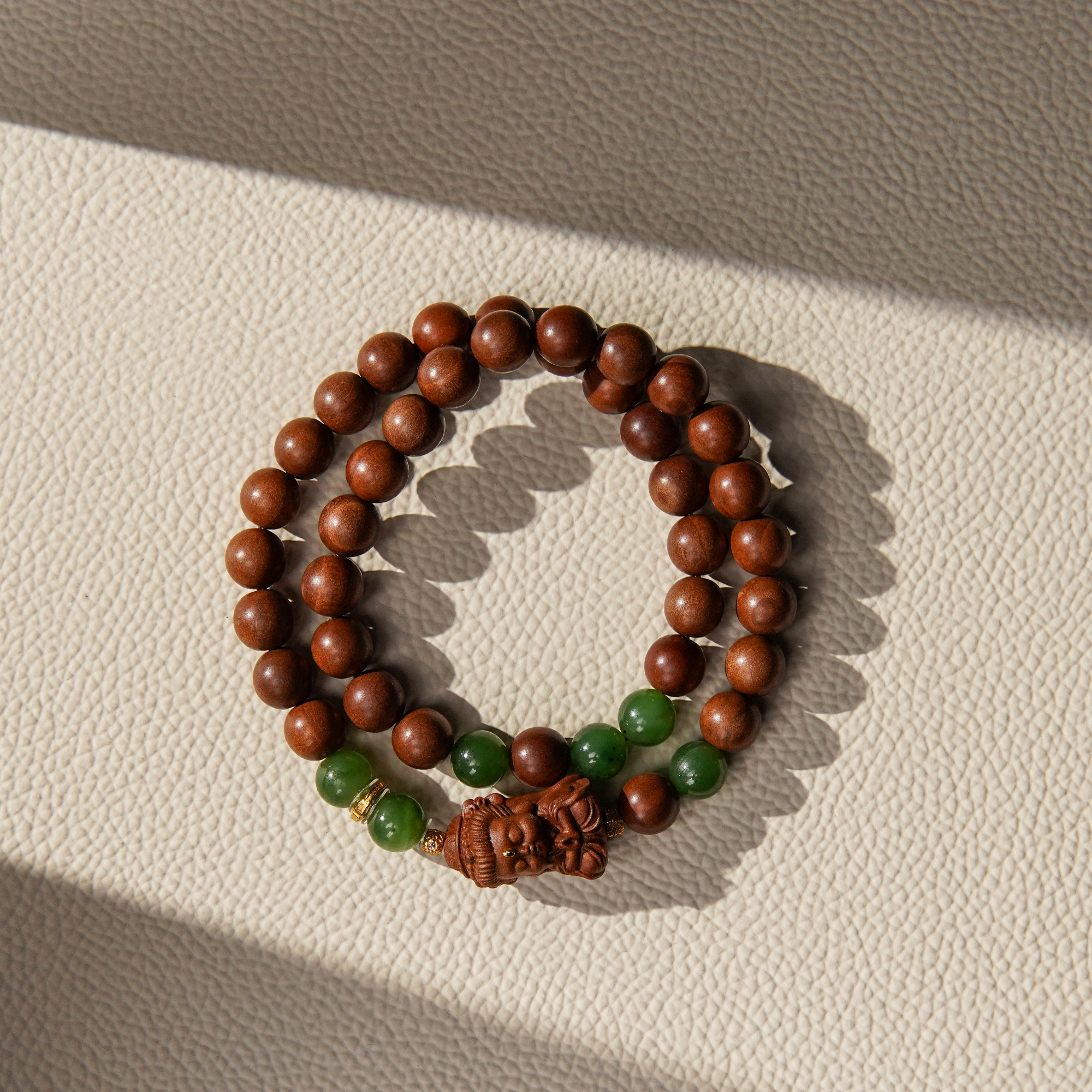 老山檀0.8DIYs925扎基碧玉双圈手串CX01105