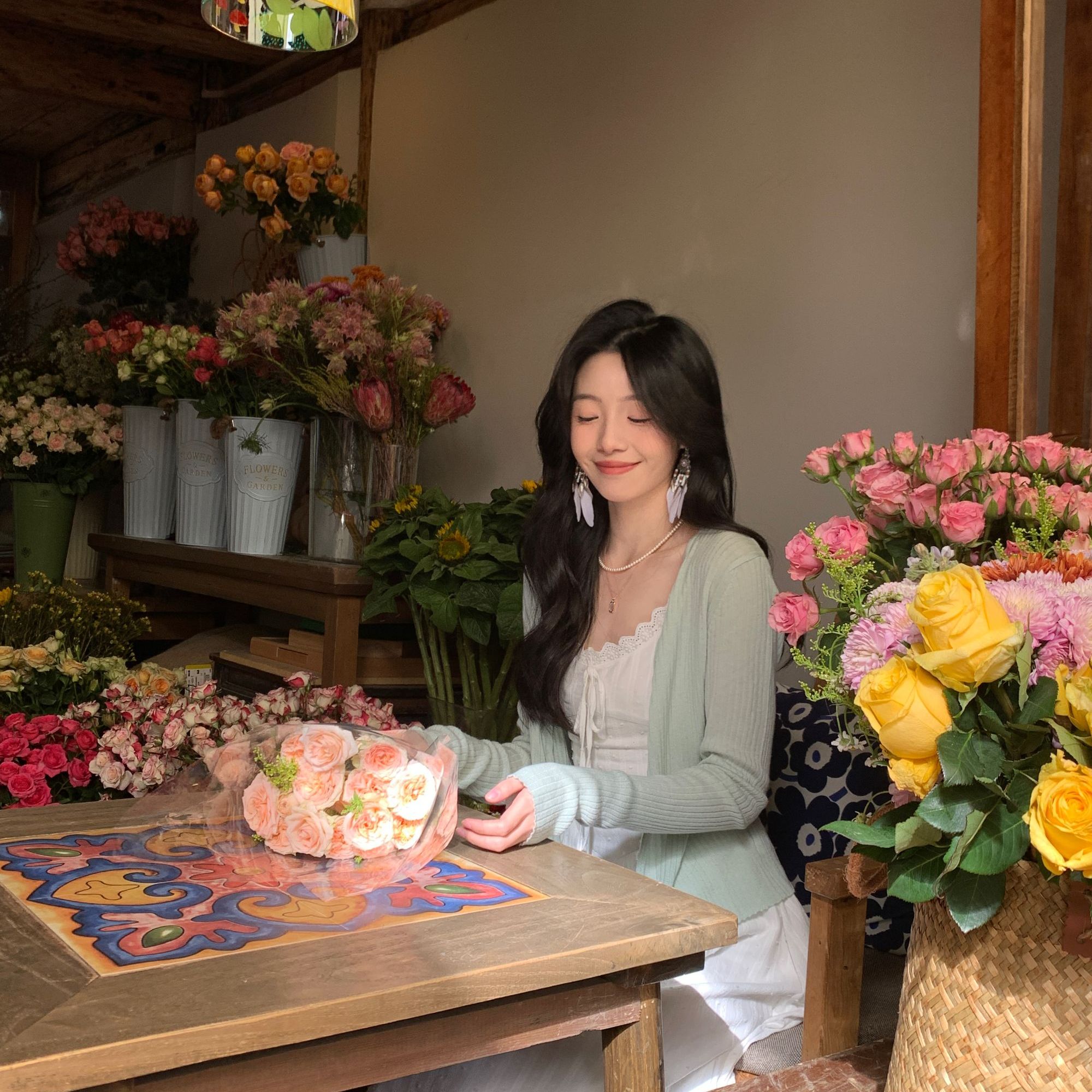 Even一雯【微风草甸】韩系高智感气质温柔淡绿色长袖开衫春季针织