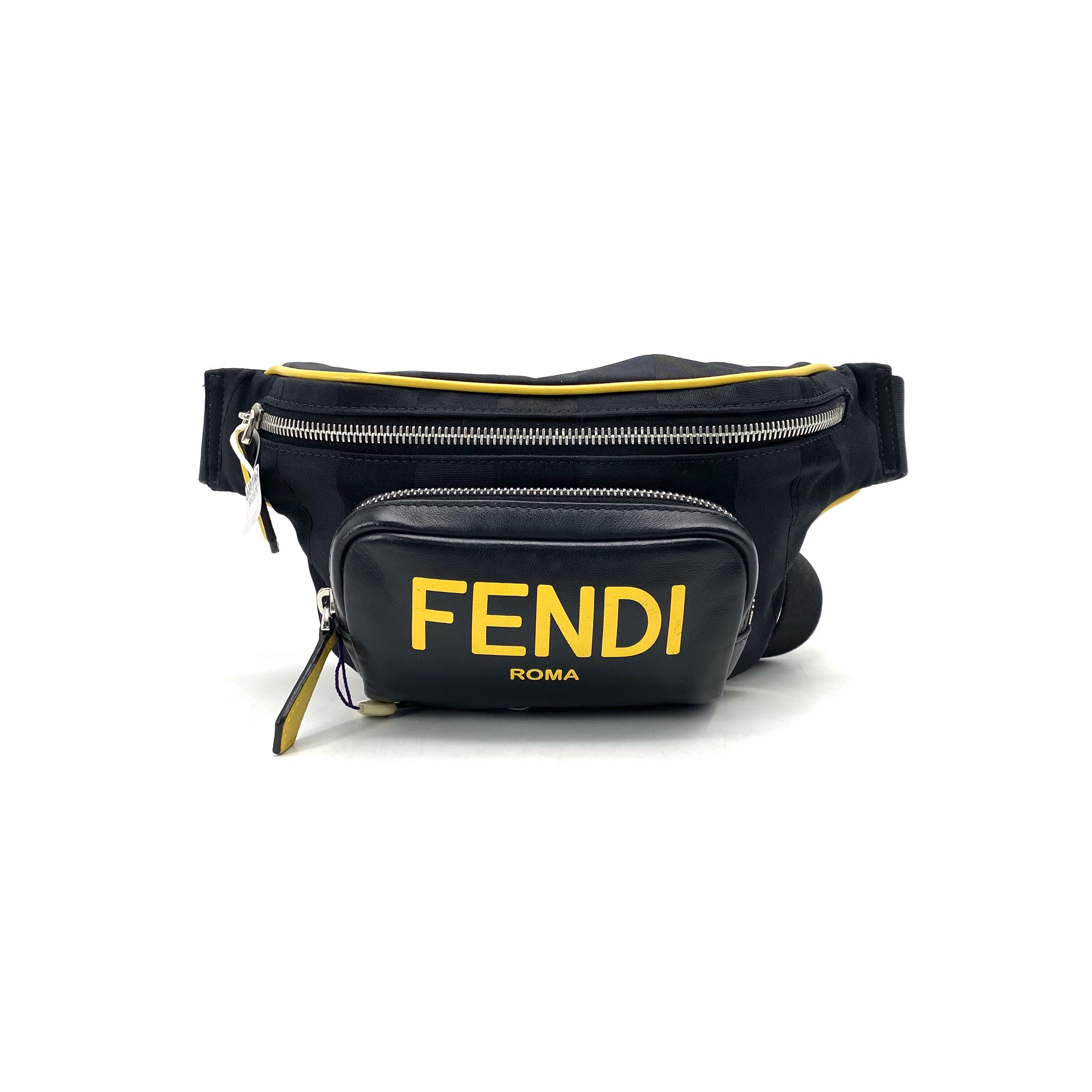 95新 FENDI/芬迪 98新芬迪黑色尼龙拼皮小号胸腰包 尺寸28/14