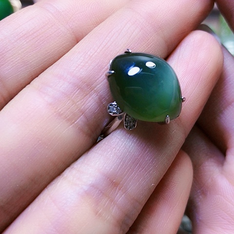 和田玉戒指银S925镶嵌