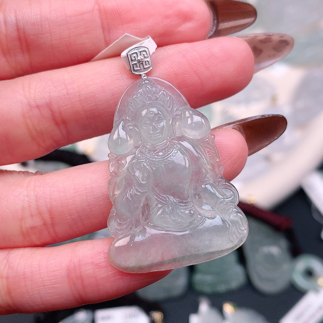 翡翠颈饰18K金镶嵌冰晴度母43、37、27、4