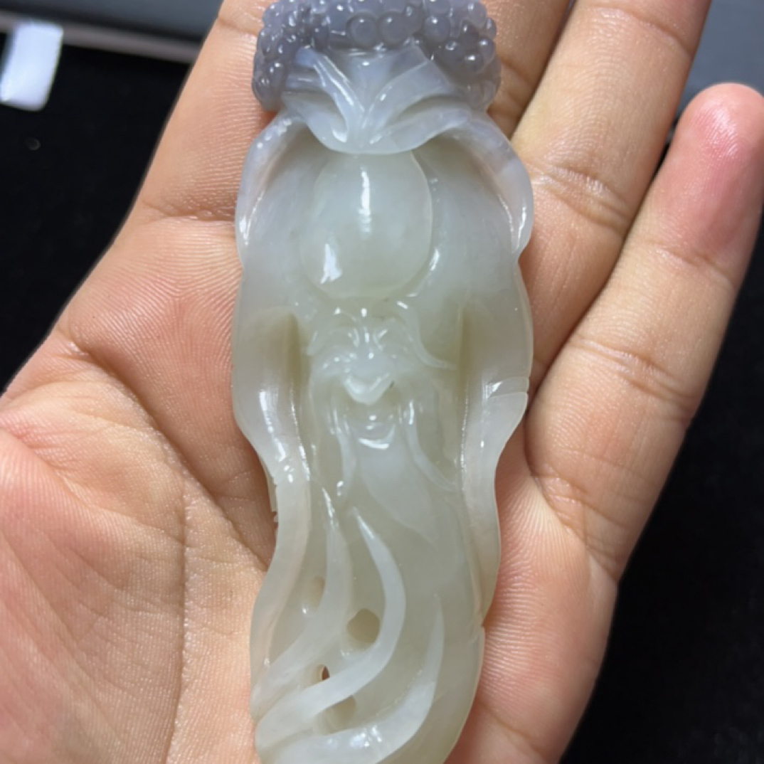 和田玉人参人生长寿吊坠手把