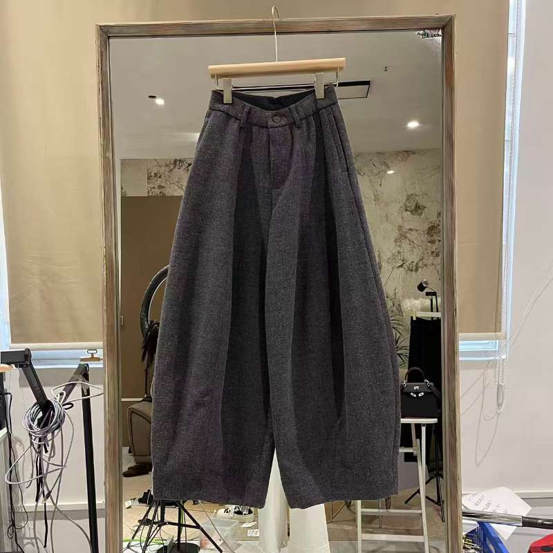 【冬季呢子裤】欧货高端高腰显瘦阔腿弯刀裤女秋冬宽松重工直筒长裤