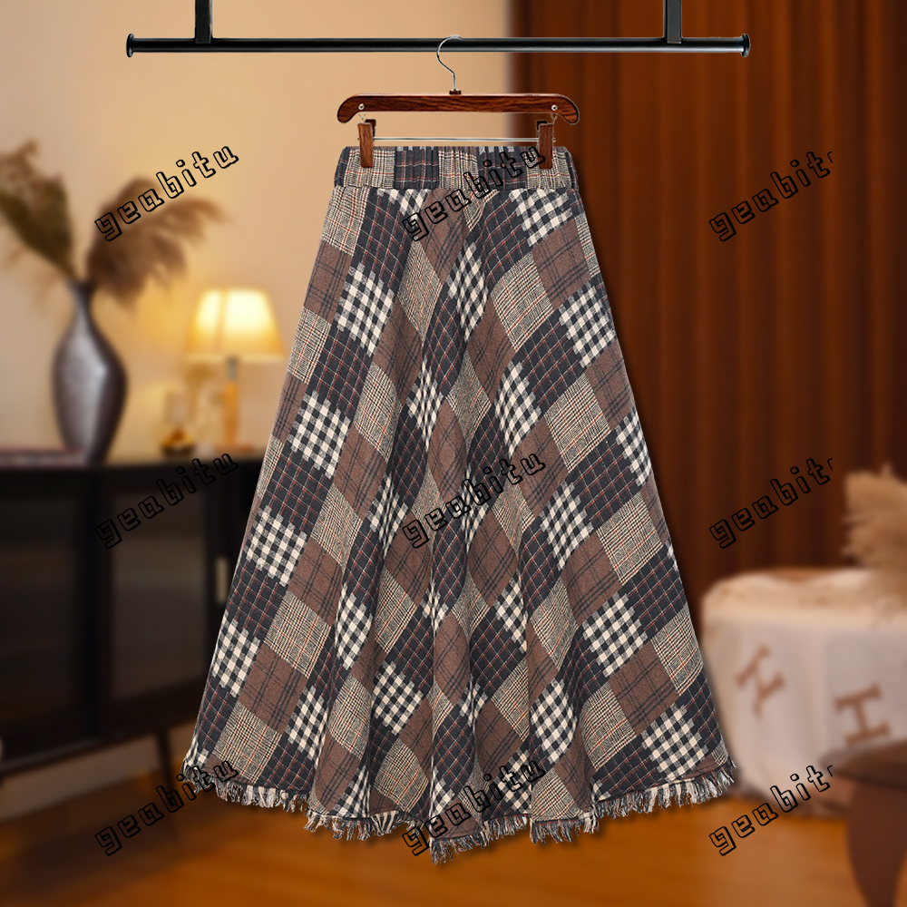 【夏夏】2025秋冬格纹流苏半身裙高腰设计显瘦显优雅D8370
