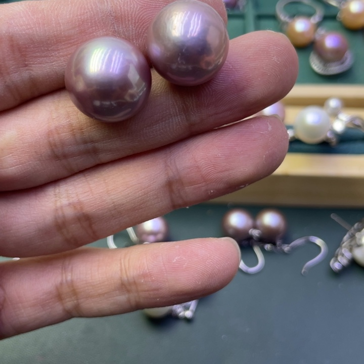 淡水珍珠耳饰银S925镶嵌领*