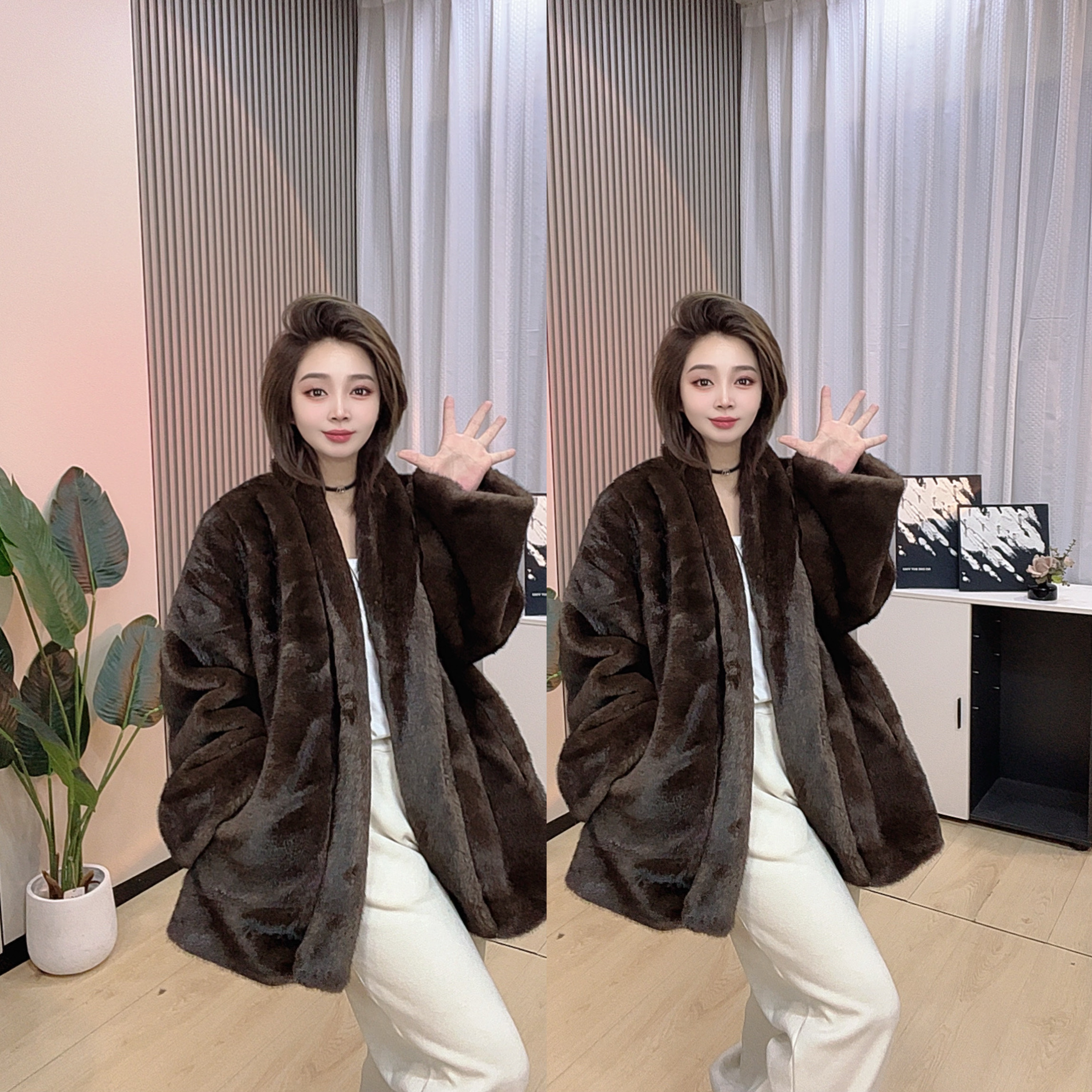 【萍萍推荐】老钱慵懒风韩系网红气质毛毛外套