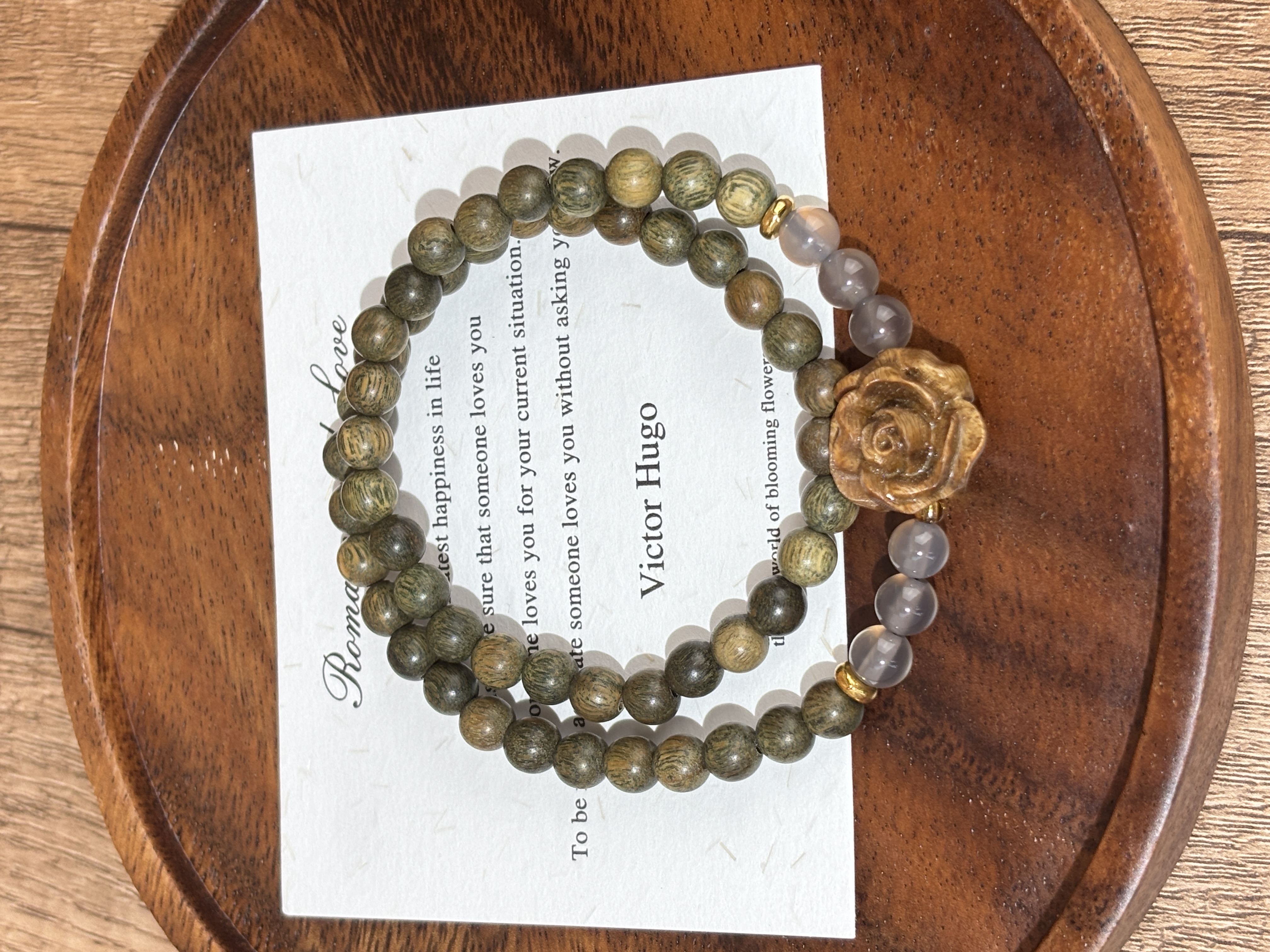 绿檀灰月光莲花双圈手串