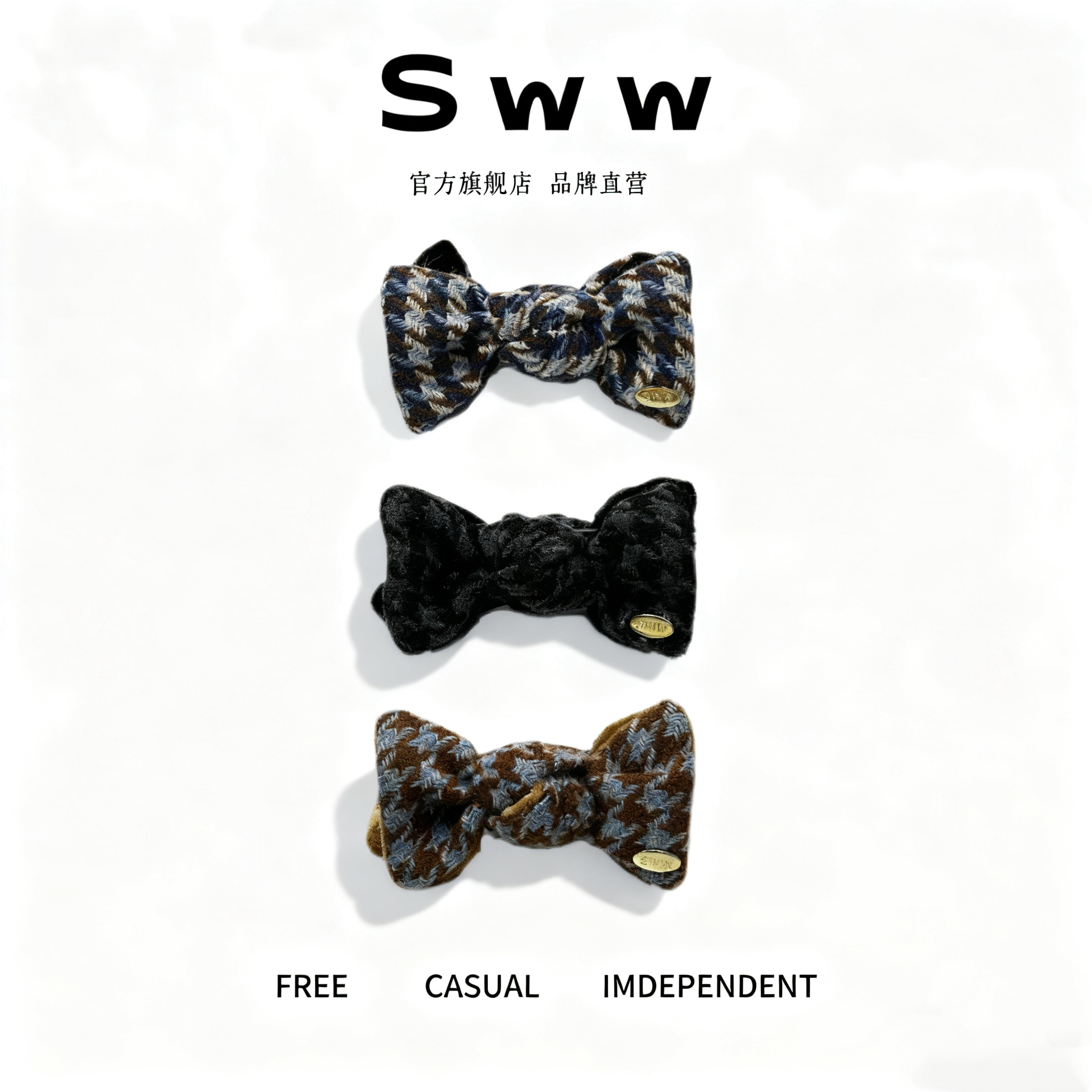 SWW秋冬新款格雷系毛呢双面蝴蝶结丸子夹高马尾丸子头支撑神器