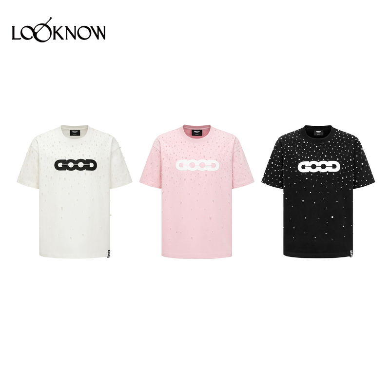 GOODBRAND设计师品牌LOOKNOW2025年春季新款散乱珍珠logo短袖