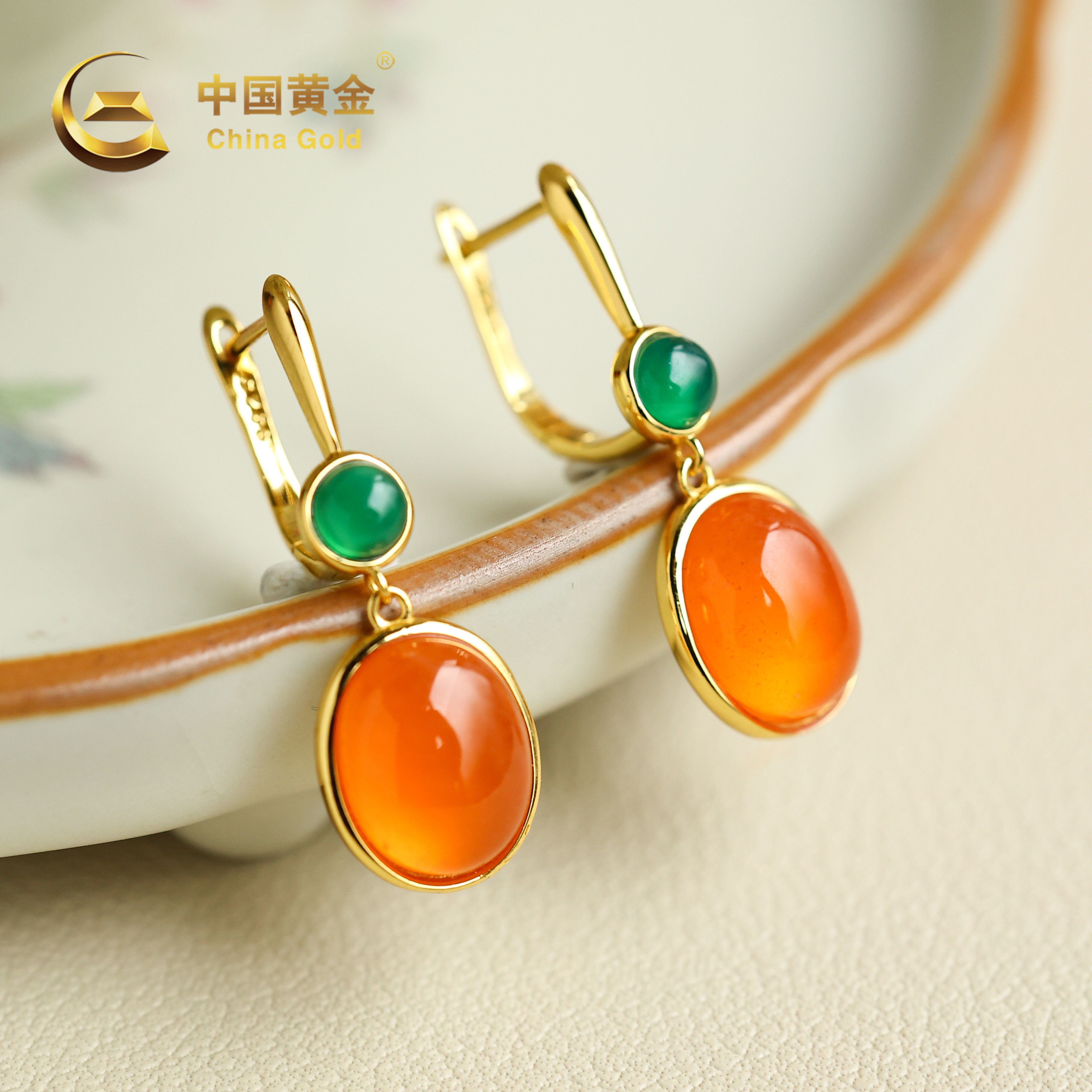 【中国黄金】暧殊 | 南红*耳饰*S925银镶嵌-R1250-格