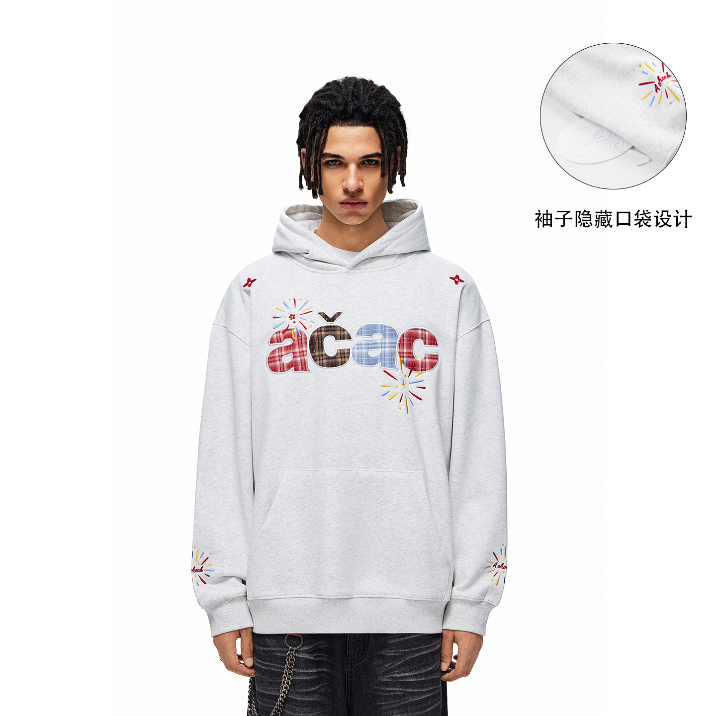 【Achock官方店】美式街头创意字母刺绣潮牌春秋新款加绒连帽卫衣男
