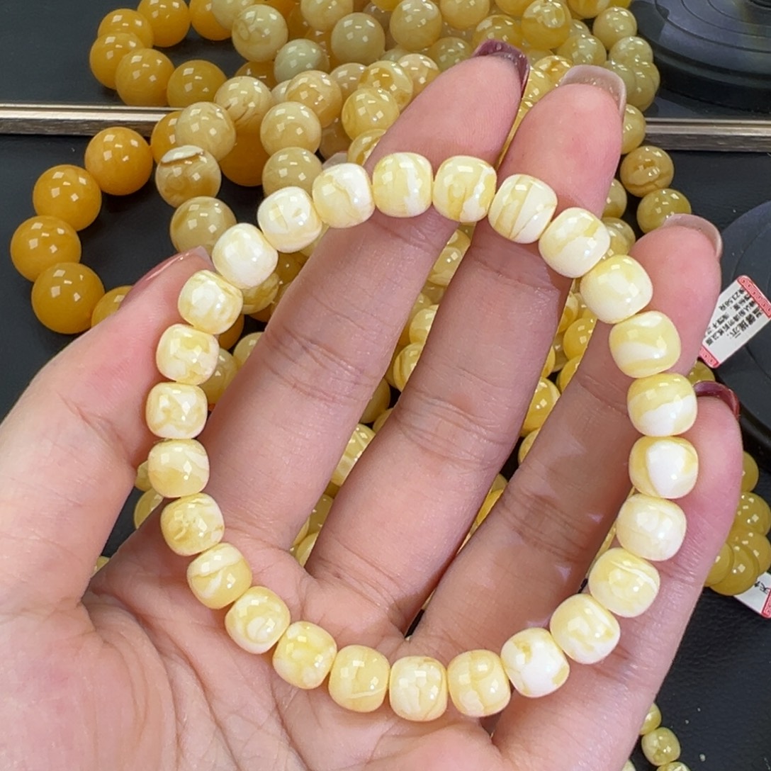 琥珀未镶嵌手链瓷白精工