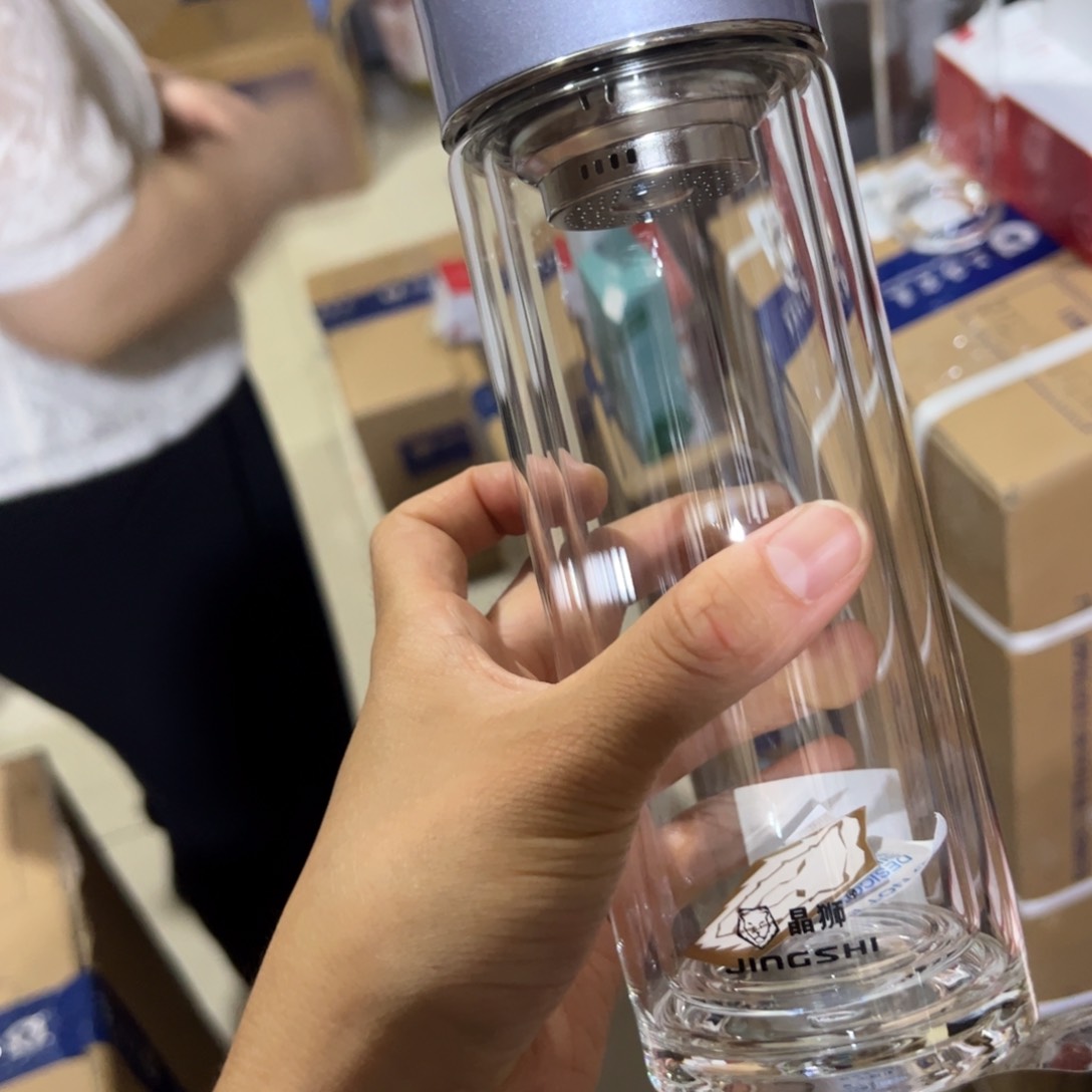 晶双层玻璃杯380紫罗兰色➕杯套蓝色