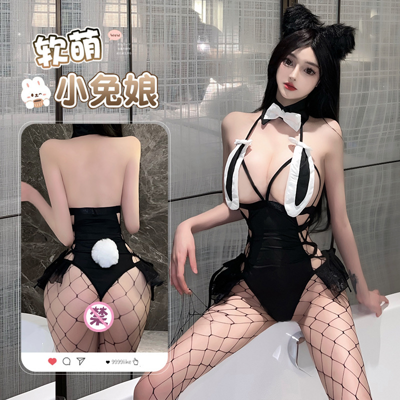 夏季女角色扮演兔女郎制服诱惑绑带连体衣套装