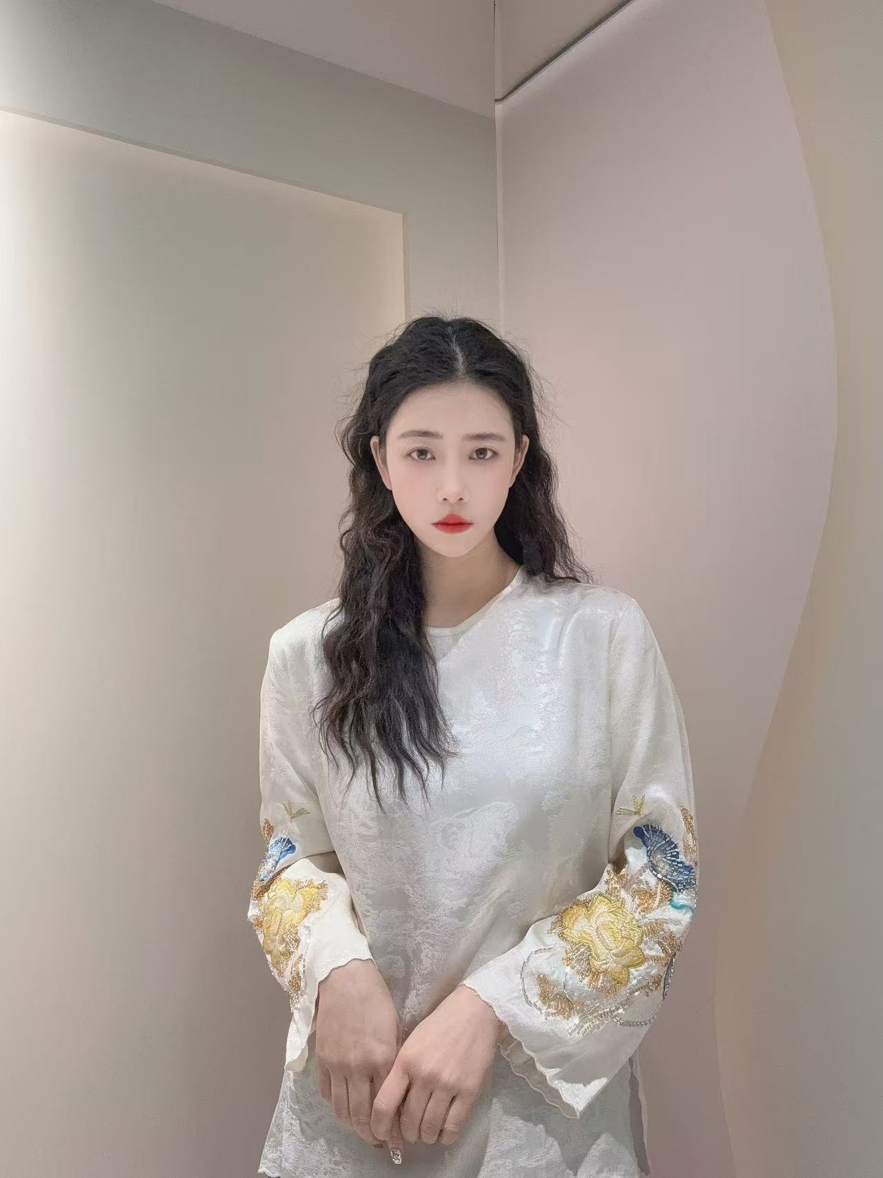 九月   芳华刺绣打底     新款提花修身显瘦上衣刺绣复古衬衣