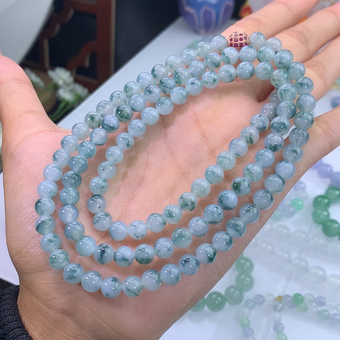 翡翠未镶嵌手链15号 冰飘蓝花项链