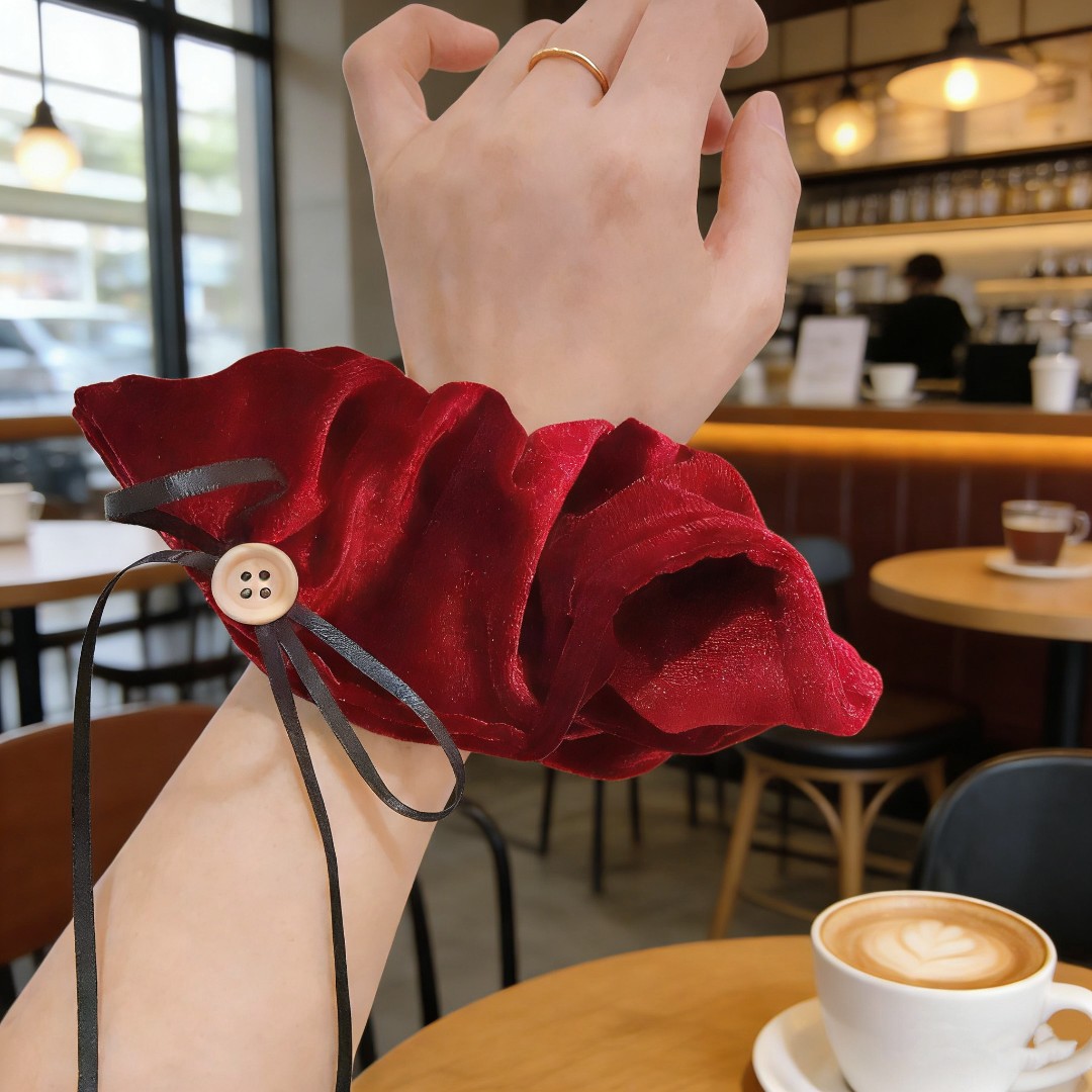 芭蕾风红色蝴蝶结丝绒布艺大肠圈法式气质发绳温柔秋冬发饰4079