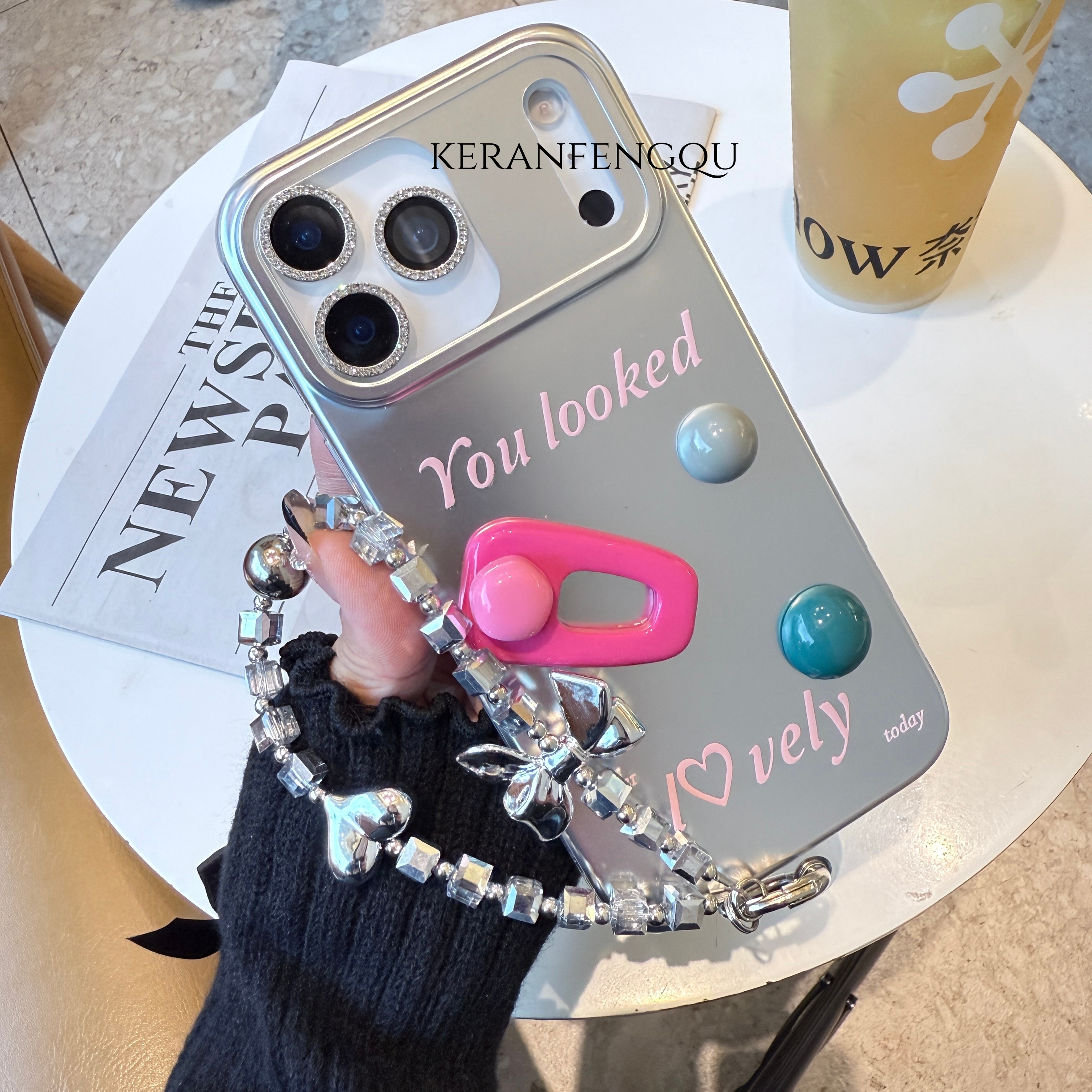 咖啡豆女款适用苹果17promax/16Pro/15网红同款电镀手机保护壳