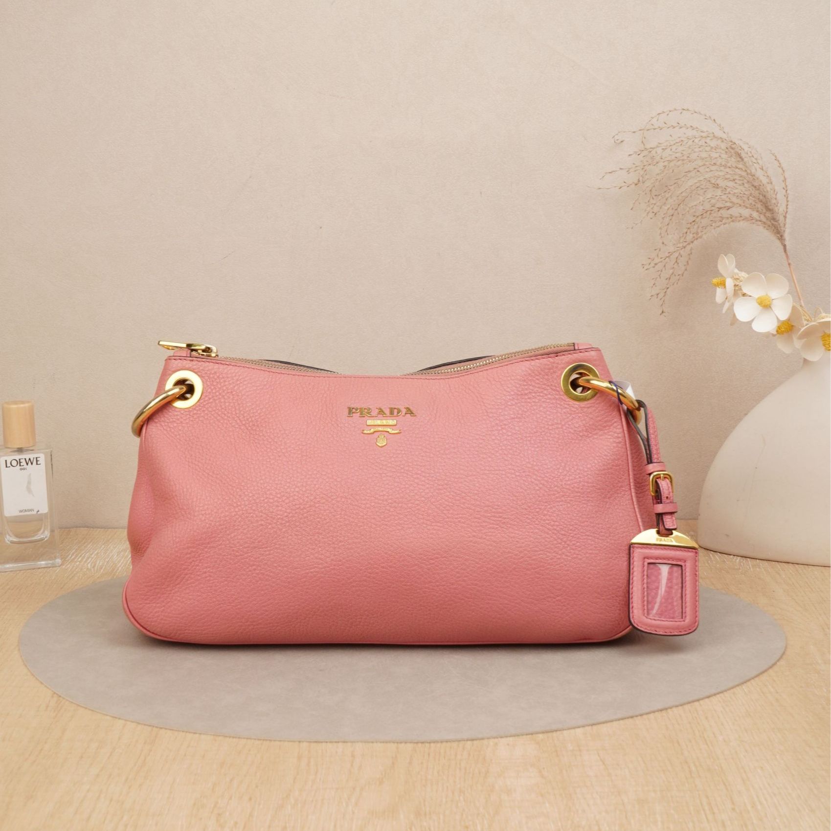 95新 Prada/普拉达 普拉达单肩腋下包粉色牛皮/DS100895