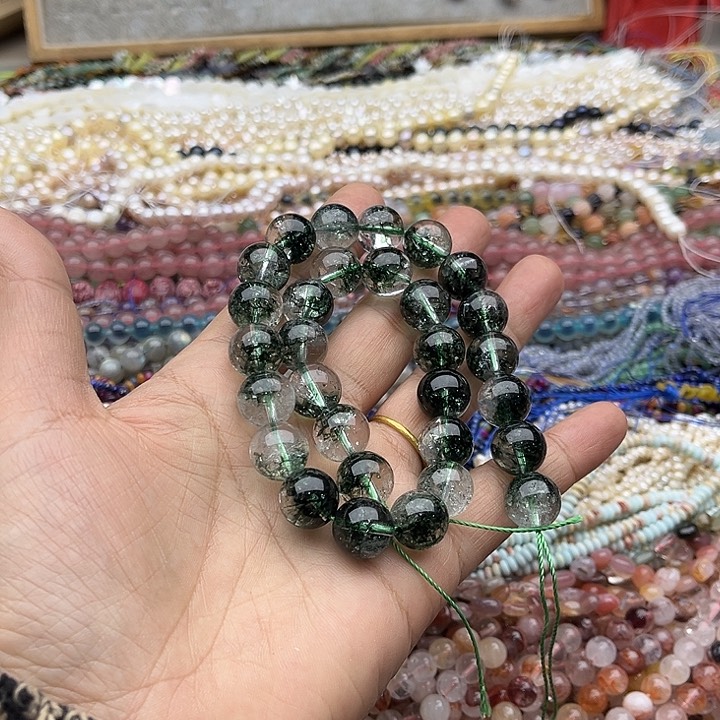 玛瑙/玉髓珠宝半成品未镶嵌一条12mm绿幽灵