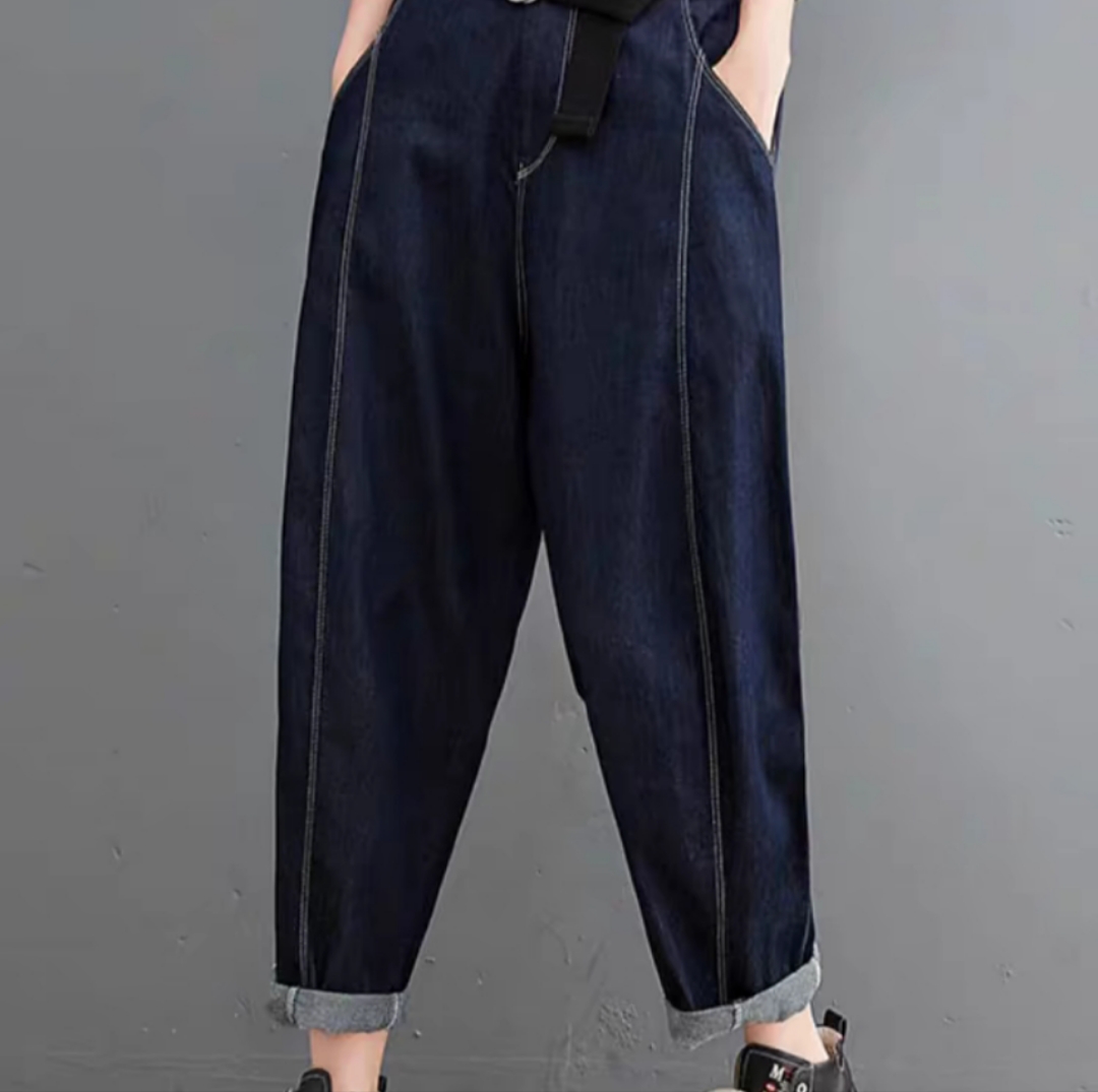 明线牛仔百搭萝卜裤