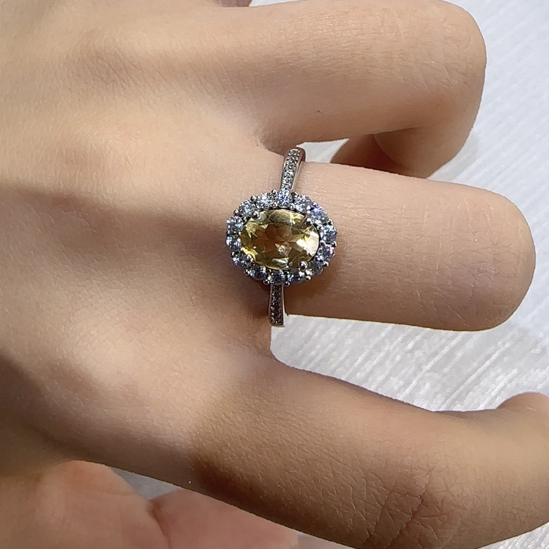 黄晶戒指银S925镶嵌经典戴妃