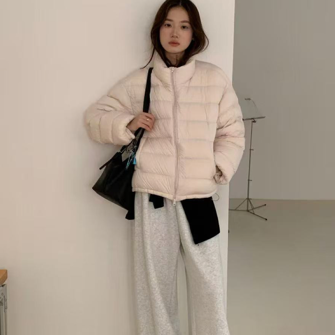 秋冬季韩版立领宽松排骨款白鸭绒百搭保暖女外套