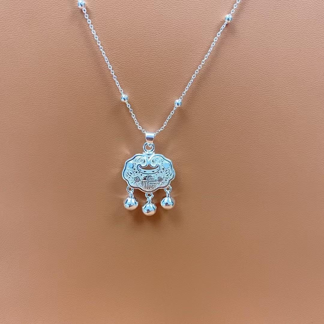 坠链均足银 时尚【平安锁项链】