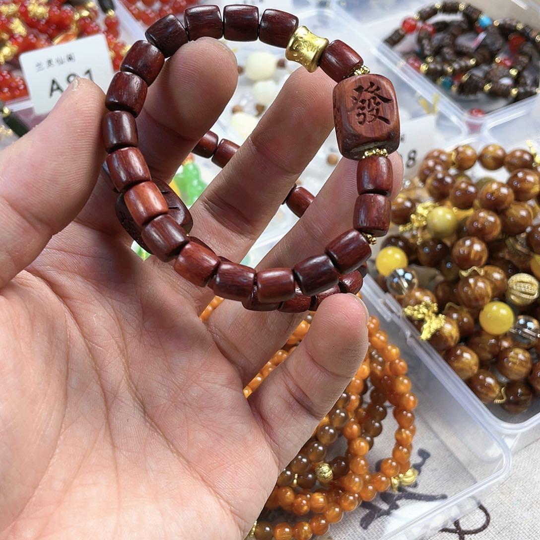 檀香木手串银S925镀金镶嵌