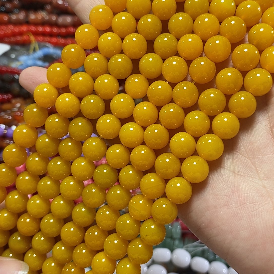 玛瑙/玉髓未镶嵌珠宝半成品鸡油黄玛瑙一条卡10mm