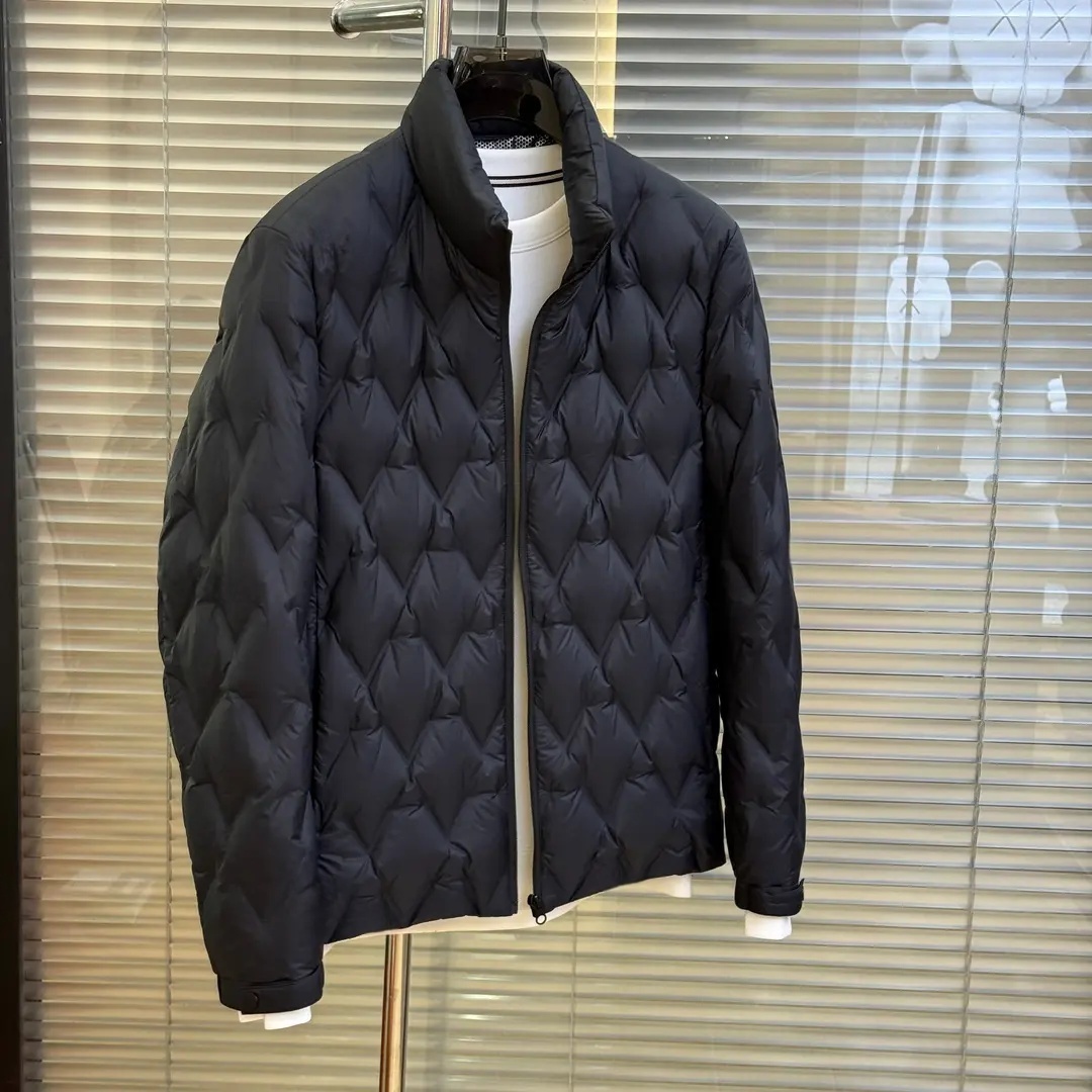 2025立领菱形格羽绒服保暖男款时尚休闲男装