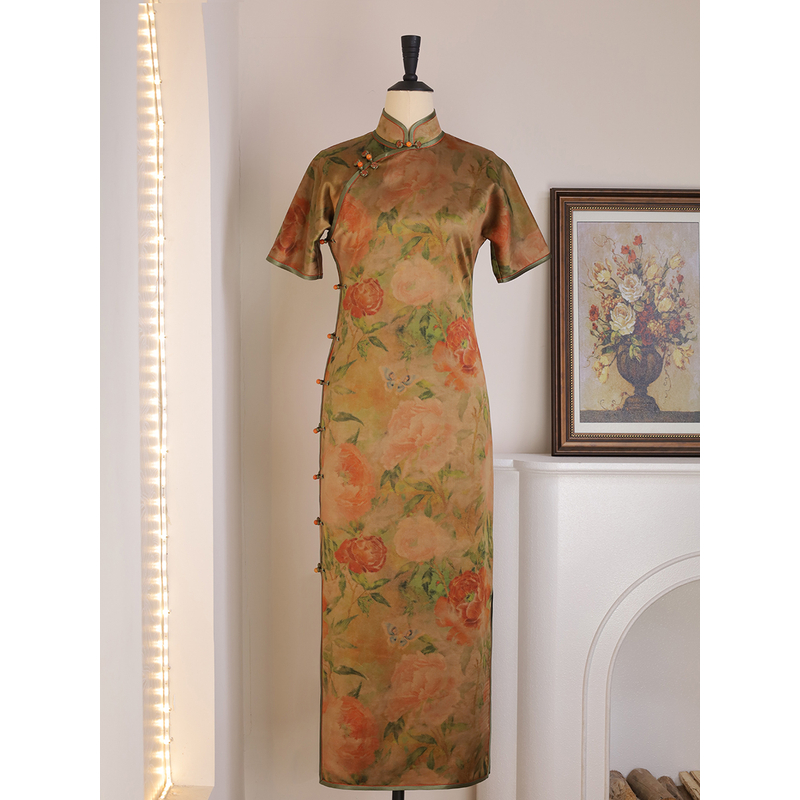 女神姑娘【拾悦】香云纱桑蚕丝古法开襟手工旗袍N50432-5-40