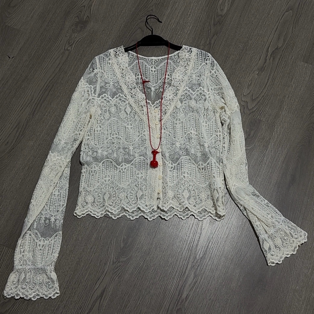 TEe Studio 光影蕾丝V领宫廷高定水溶扎染蕾丝开衫