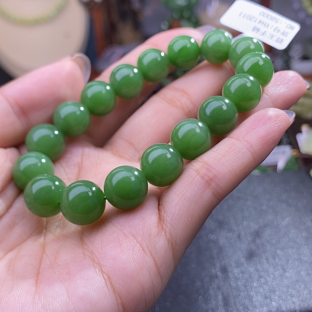 和田玉毕业级老矿料碧玉七号坑手链12m未镶嵌