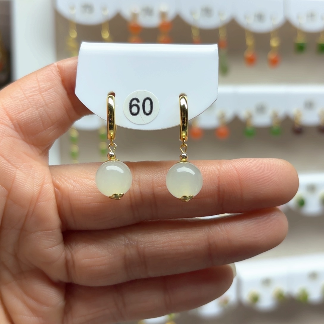 和田玉耳饰银S925镶嵌