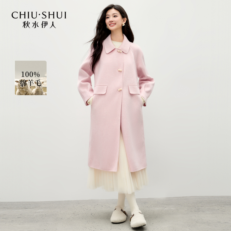 【直播优选】秋水伊人牛角扣毛呢外套翻领大衣625410B120207