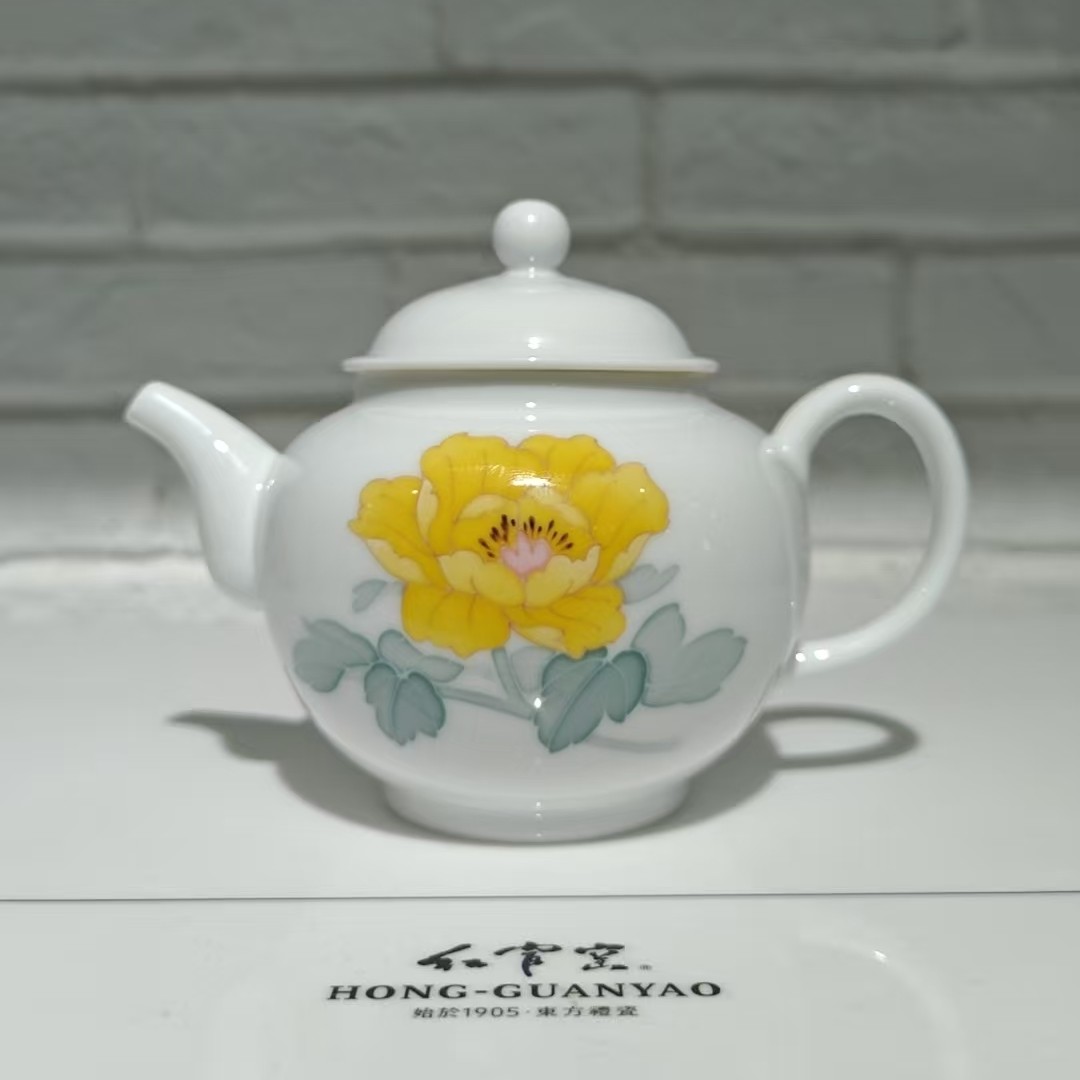  【HGY】高温陶瓷，黄牡丹壶瓷流水27