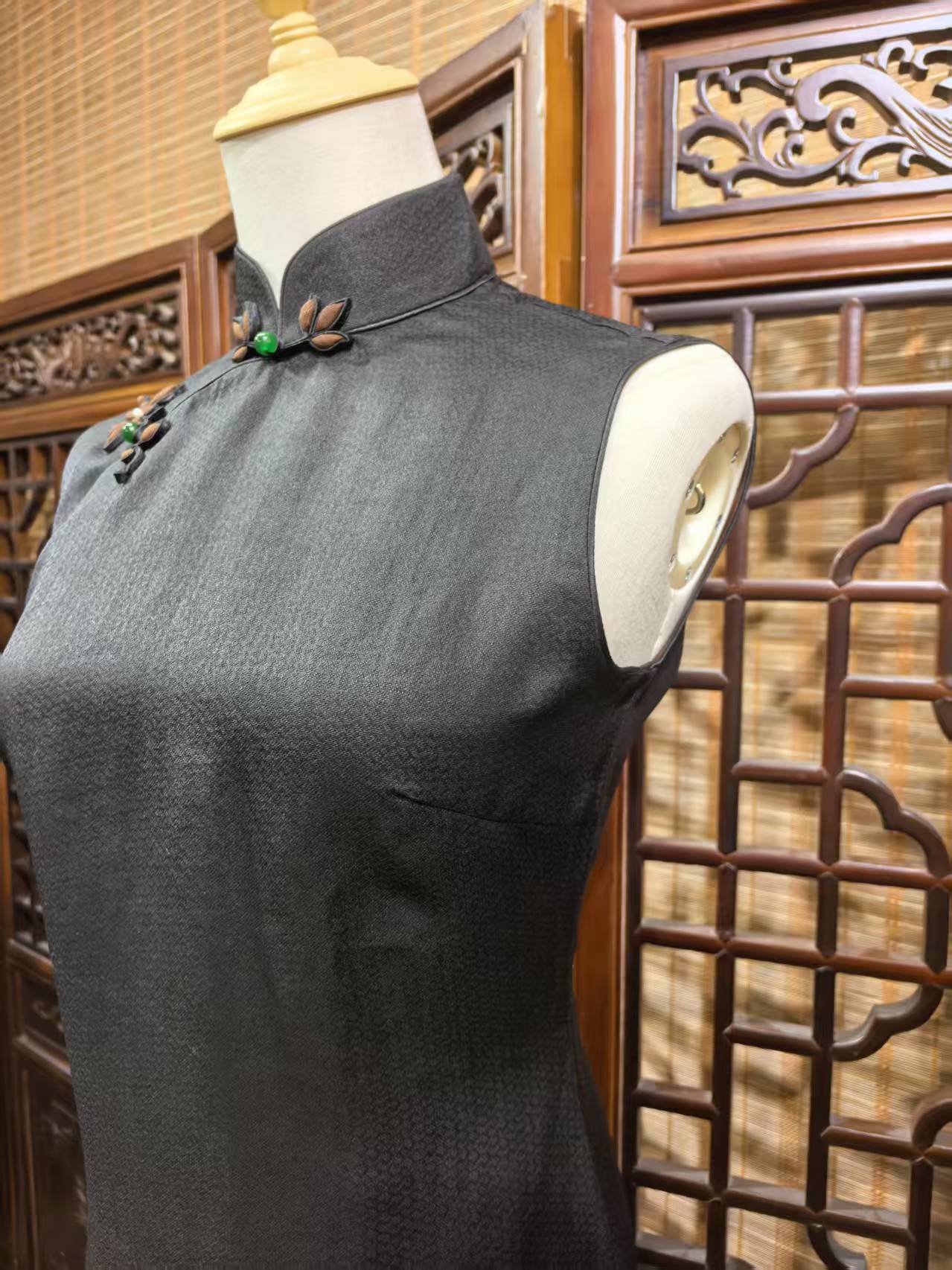 经典简约无袖全开襟旗袍     可定制