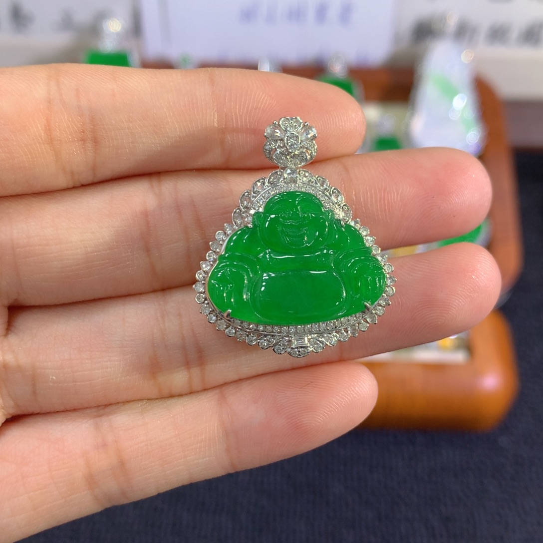 翡翠18K金镶嵌吊坠(不含链)佛公
