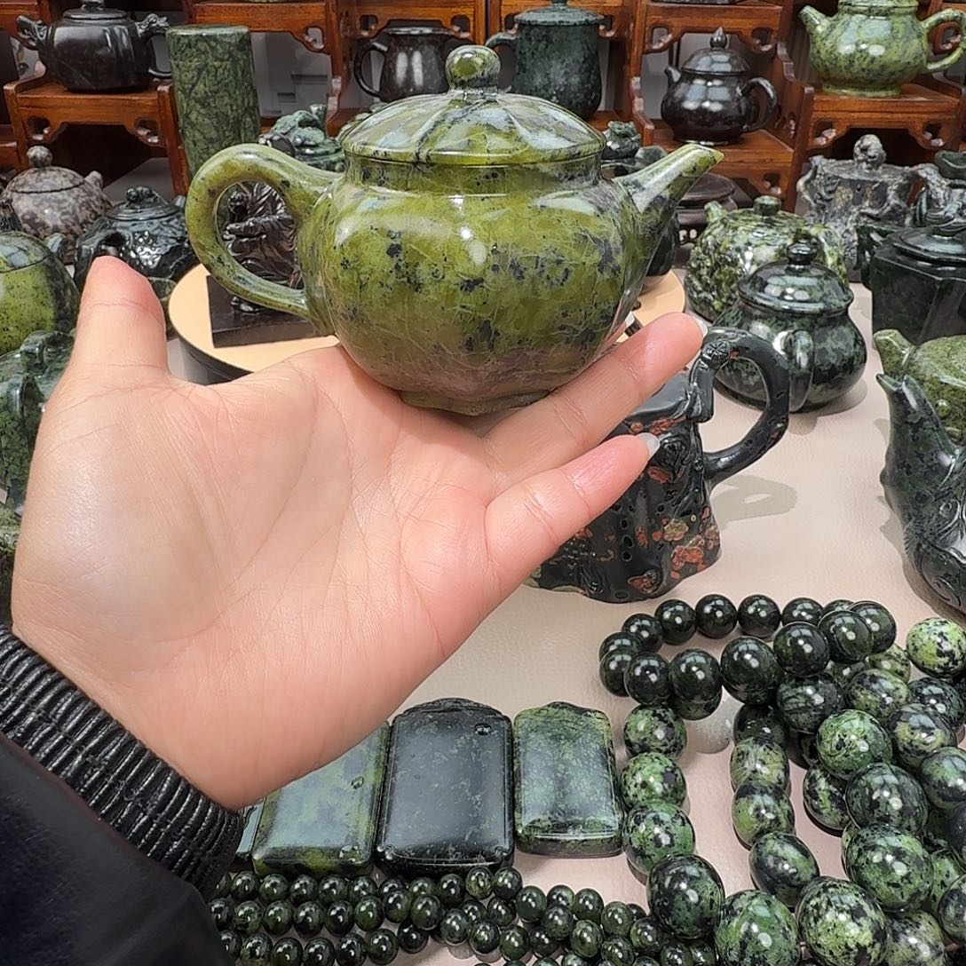 大***饭蛇纹石玉未镶嵌藏玉药王石茶壶