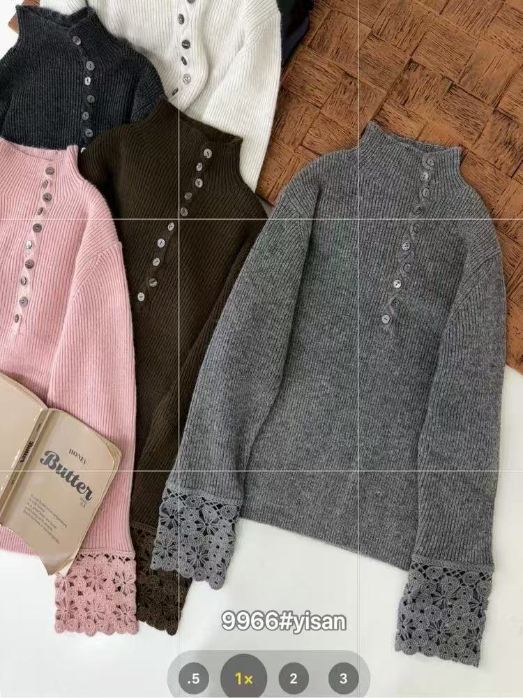 QIANRH-1576冬季厚款甜美风立领袖口设计感韩版时尚针织衫