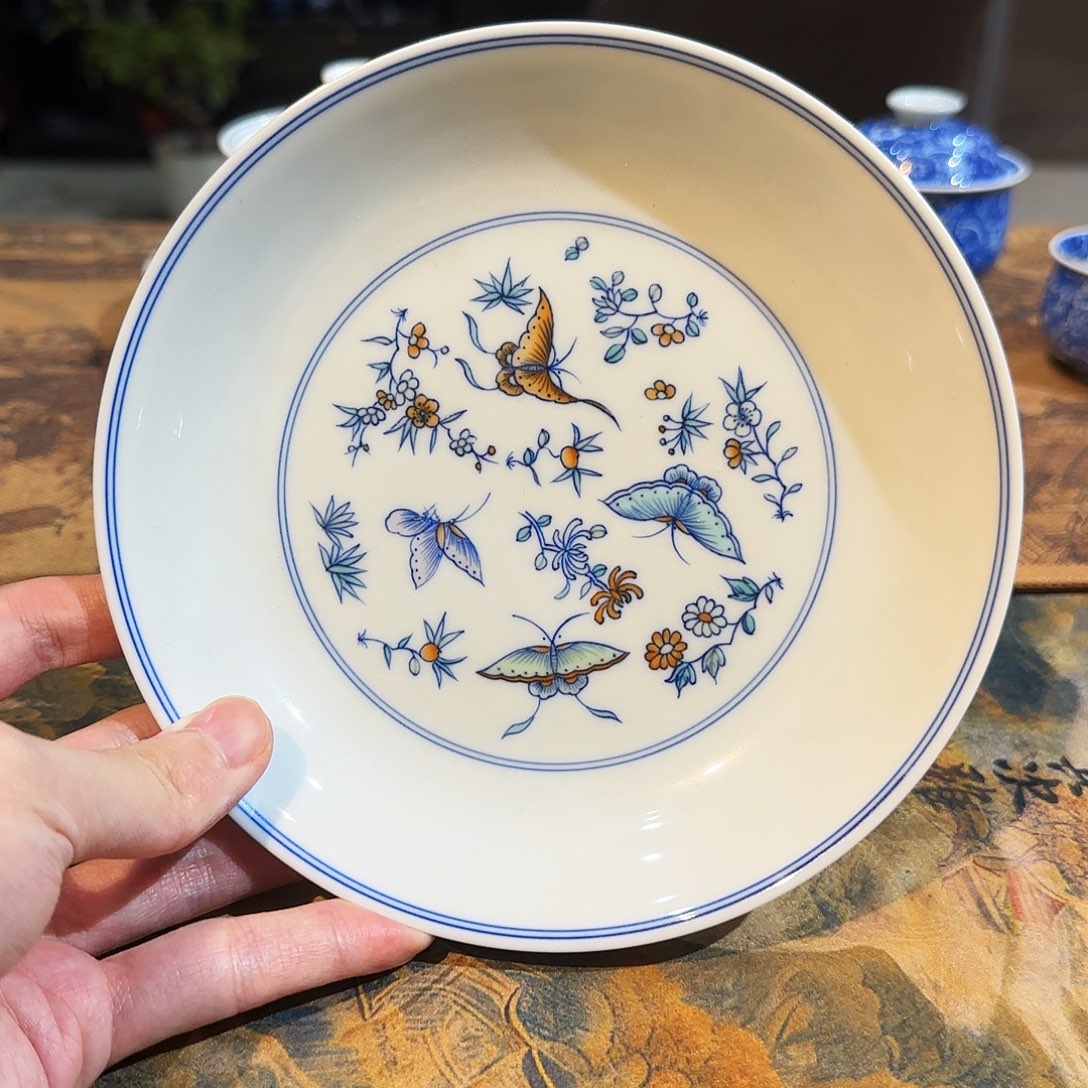 明逸堂手绘斗彩蝶恋花壶承【16cm*3cm】