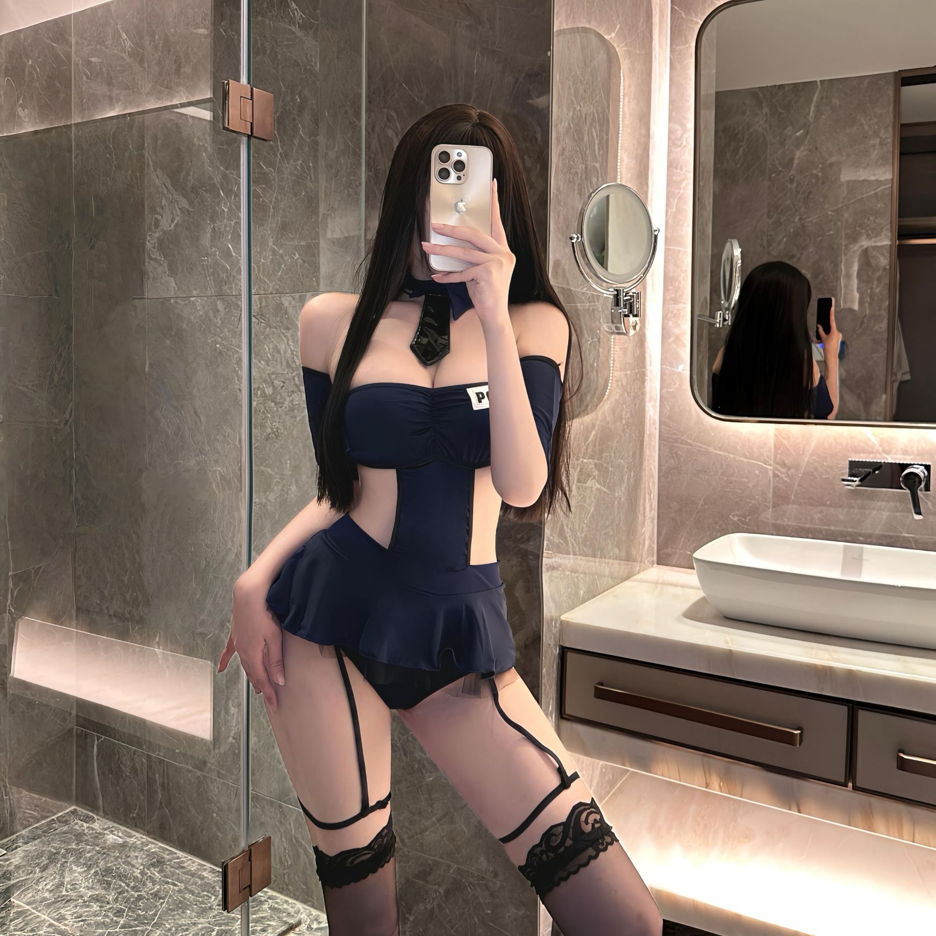 聚酯纤维性感机长秘书空姐制服火辣纯欲角色扮演女警蝴蝶结抹胸情