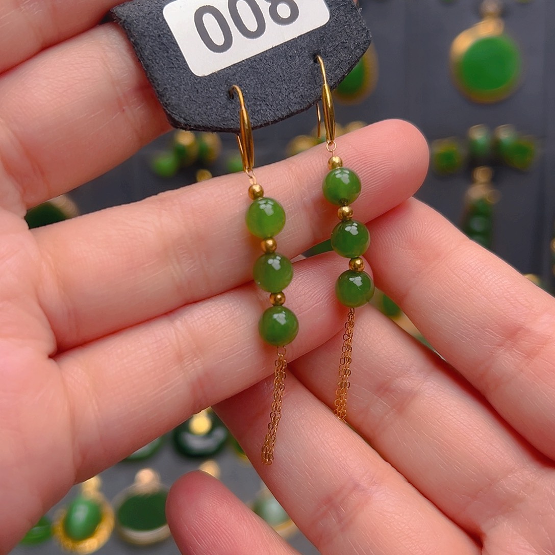 和田玉18K金镶嵌耳饰