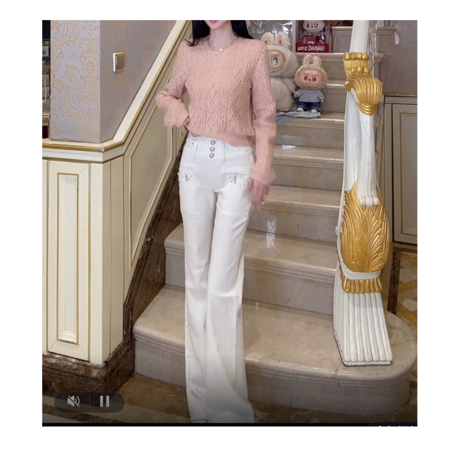 时尚高级感重工微喇百搭牛仔裤