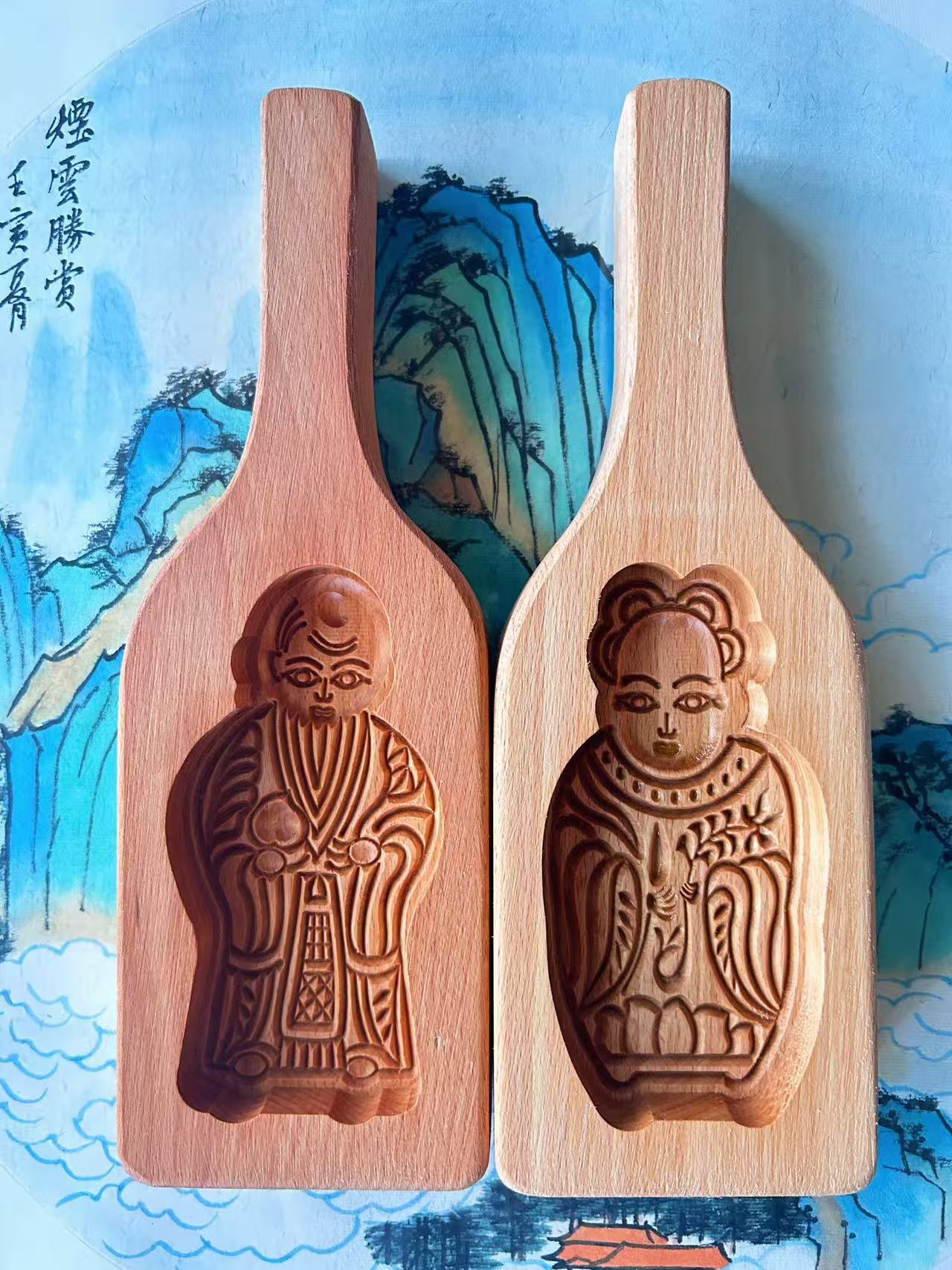 山西老式带手柄寿公寿婆月饼模具烘培糕点印花中式刻花精品家用