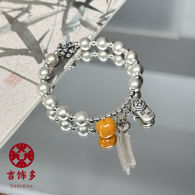 足银手链 吉饰多  足银999柿柿如意纯银手串百搭古风民族风