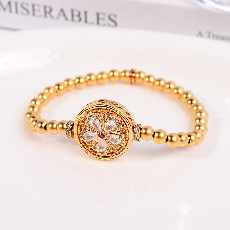 铜合金手链 新中式重工轻奢花朵罗盘手链女可转动气质手串配饰