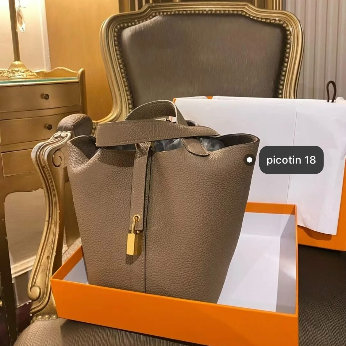 95新 Hermes/爱马仕 活动XF【小花念念】菜篮子 威玛犬米色 Y刻包